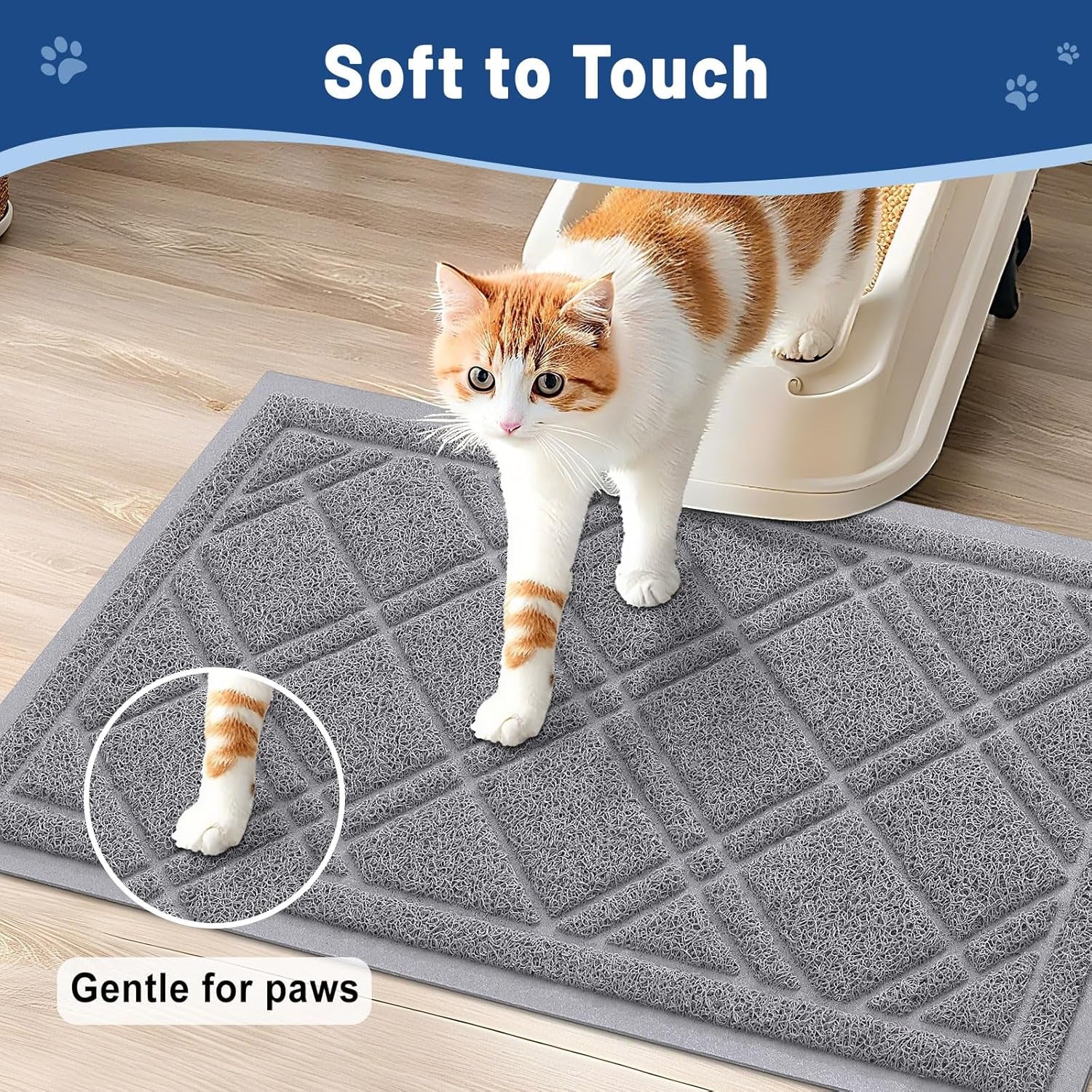 Cat Litter Box Mat 30X20, Non-Slip Water Resistant Litter Trapping Mat, Easy Clean Less Waste and Urine-Locking Cat Carpet for Indoor, Grey