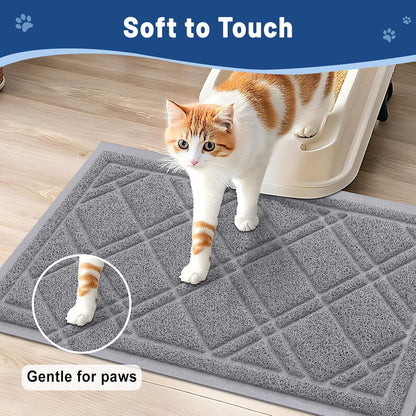 Cat Litter Box Mat 30X20, Non-Slip Water Resistant Litter Trapping Mat, Easy Clean Less Waste and Urine-Locking Cat Carpet for Indoor, Grey