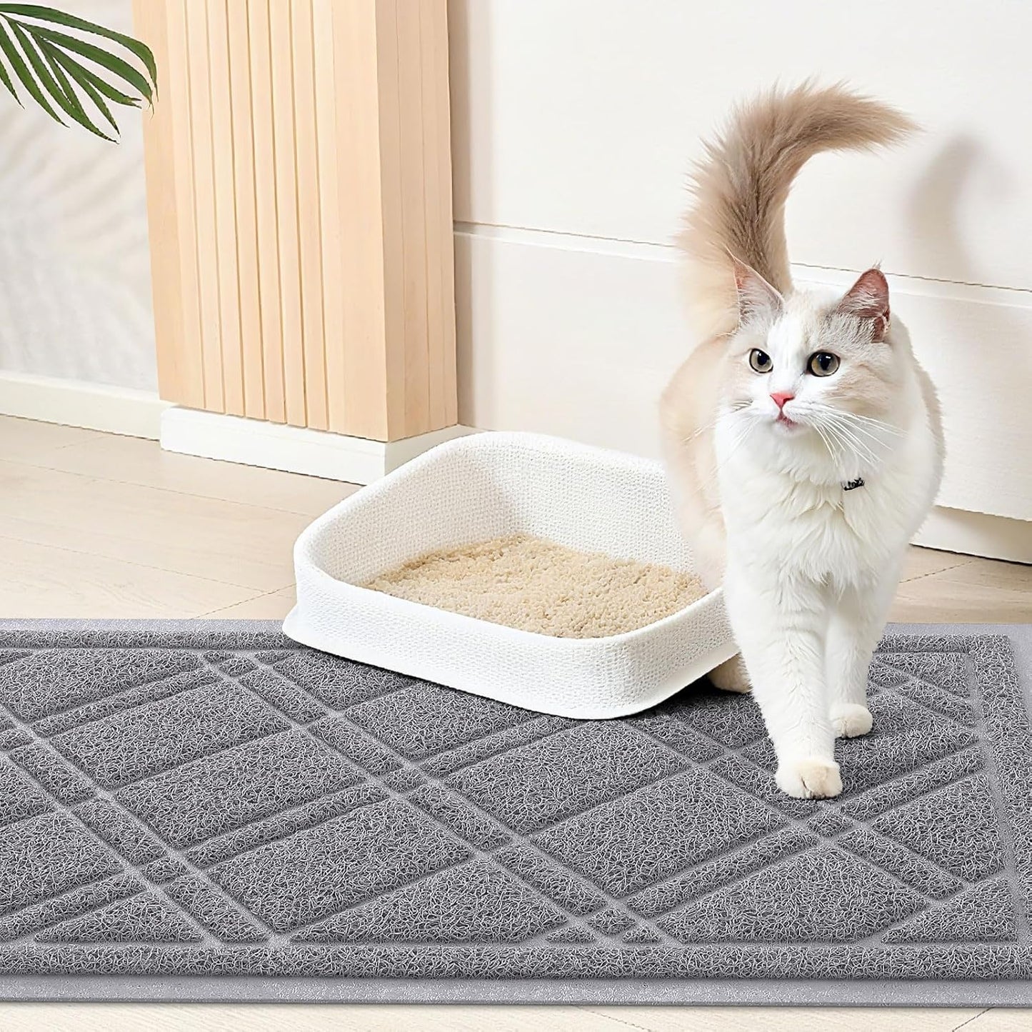 Cat Litter Box Mat 30X20, Non-Slip Water Resistant Litter Trapping Mat, Easy Clean Less Waste and Urine-Locking Cat Carpet for Indoor, Grey