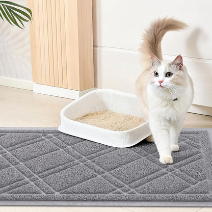 Cat Litter Box Mat 30X20, Non-Slip Water Resistant Litter Trapping Mat, Easy Clean Less Waste and Urine-Locking Cat Carpet for Indoor, Grey