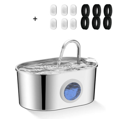 2.2L Dog Fountain Stainless Steel Automatic Pet Drinker with Filter Quiet Indoor Animal Watering Fountain
