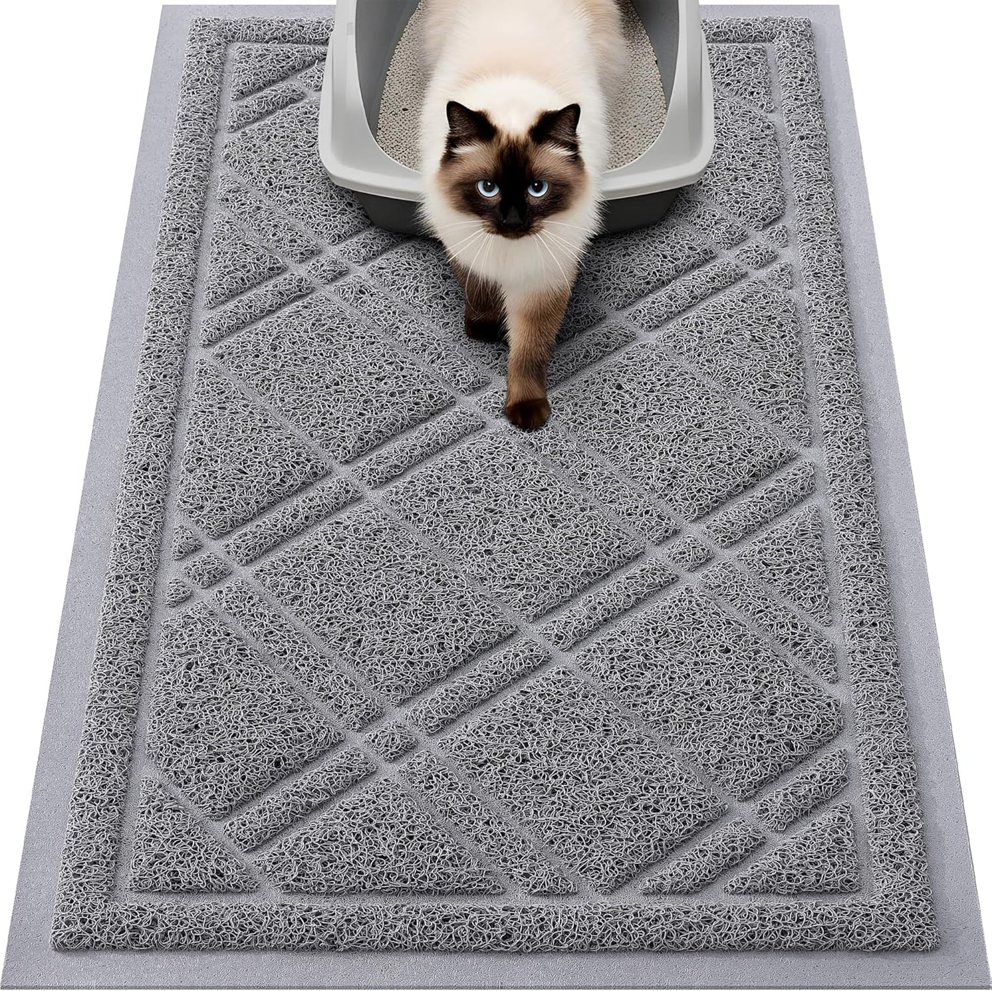 Cat Litter Box Mat 30X20, Non-Slip Water Resistant Litter Trapping Mat, Easy Clean Less Waste and Urine-Locking Cat Carpet for Indoor, Grey