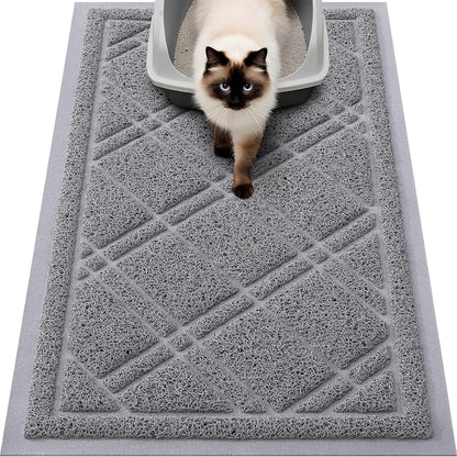 Cat Litter Box Mat 30X20, Non-Slip Water Resistant Litter Trapping Mat, Easy Clean Less Waste and Urine-Locking Cat Carpet for Indoor, Grey