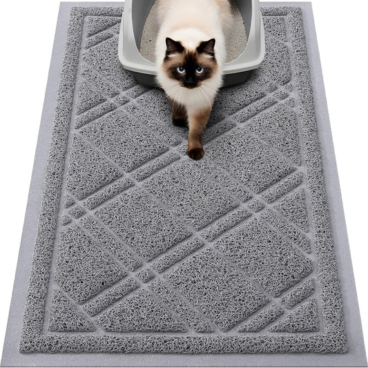 Cat Litter Box Mat 30X20, Non-Slip Water Resistant Litter Trapping Mat, Easy Clean Less Waste and Urine-Locking Cat Carpet for Indoor, Grey