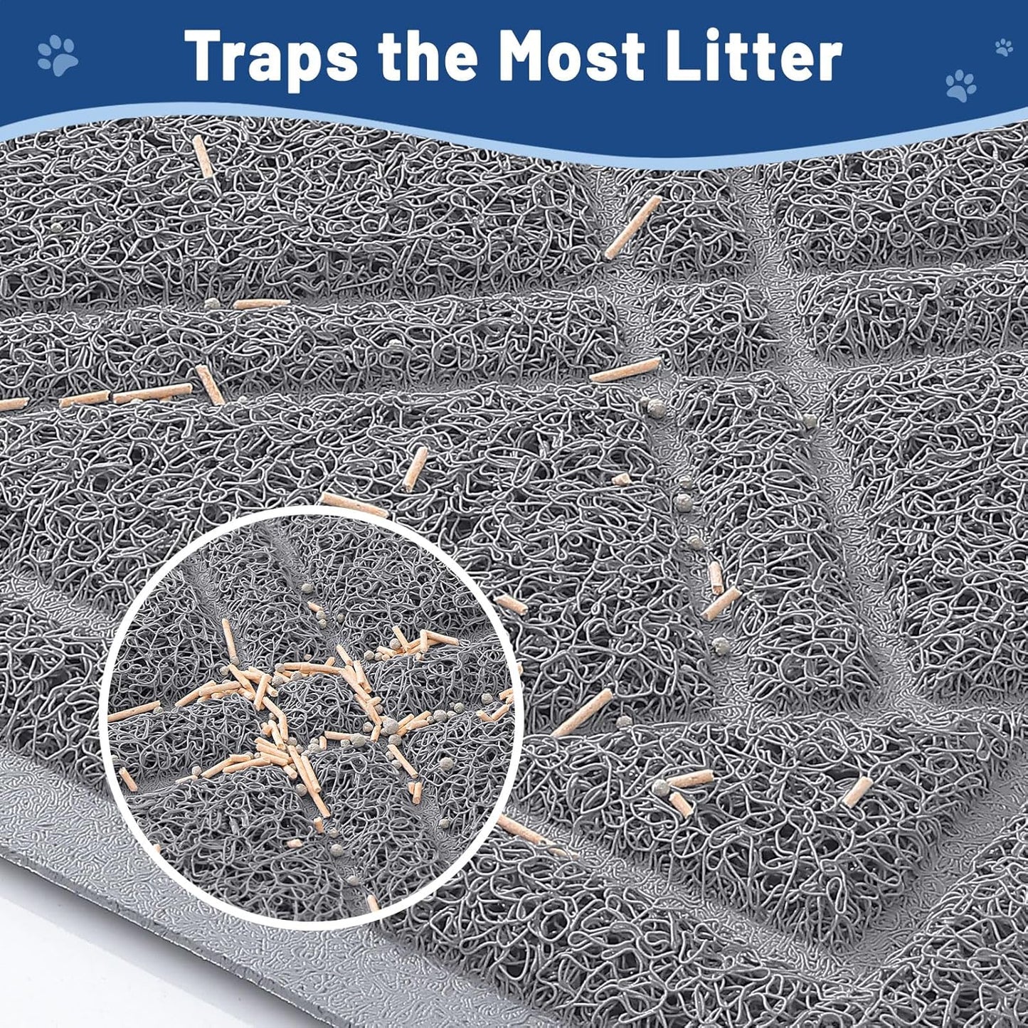 Cat Litter Box Mat 30X20, Non-Slip Water Resistant Litter Trapping Mat, Easy Clean Less Waste and Urine-Locking Cat Carpet for Indoor, Grey
