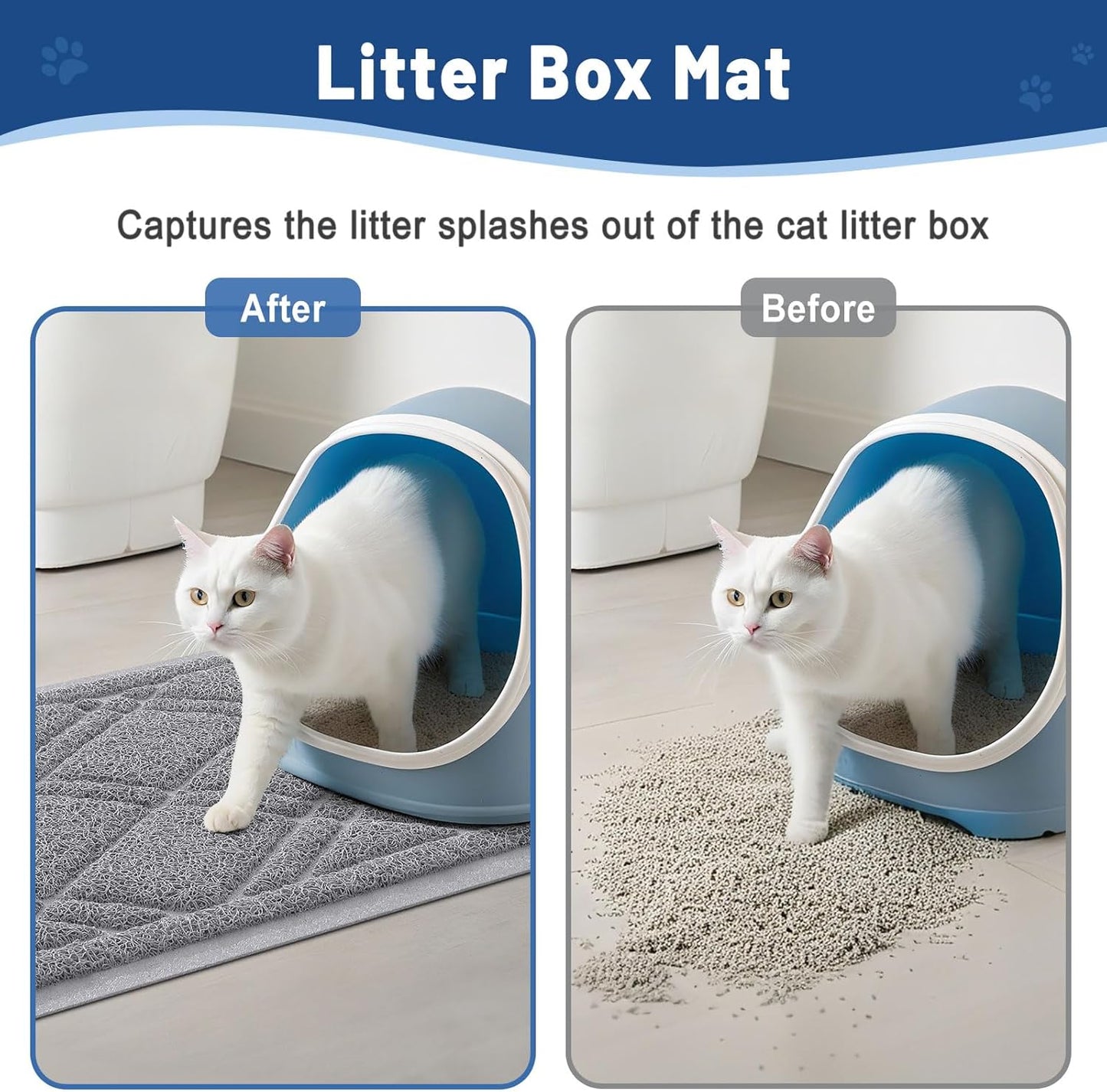 Cat Litter Box Mat 30X20, Non-Slip Water Resistant Litter Trapping Mat, Easy Clean Less Waste and Urine-Locking Cat Carpet for Indoor, Grey